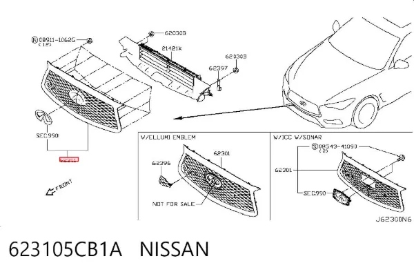 Grelha do radiador 623105CB1A Nissan/Infiniti