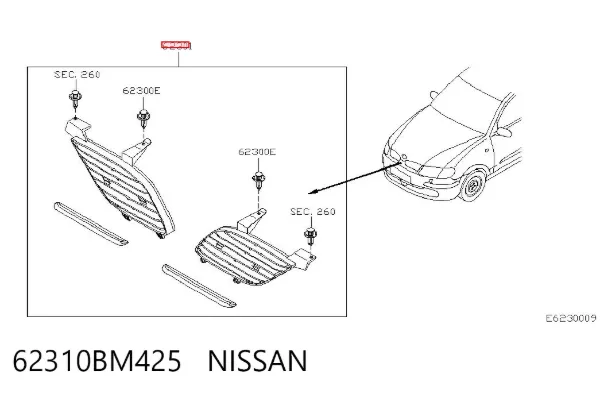 Grelha do radiador Nissan Almera II