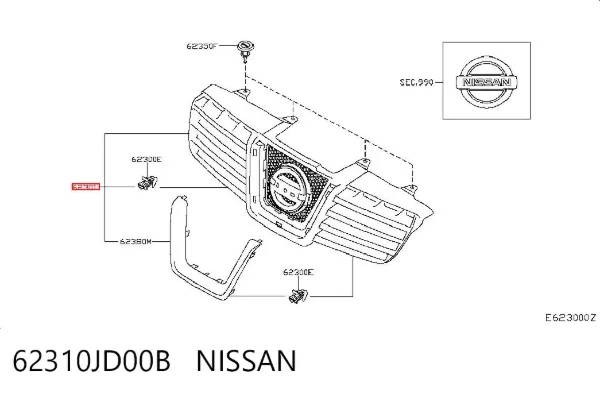 Grelha do radiador 62310JD00B Nissan/Infiniti