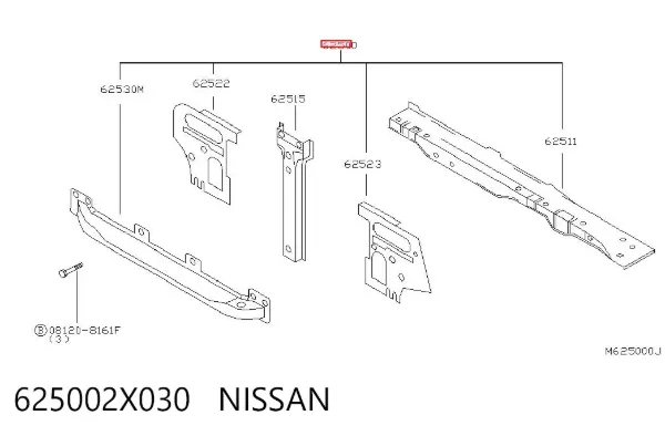 Suporte do radiador montado (painel de montagem de fixação das luzes) 625002X030 Nissan/Infiniti