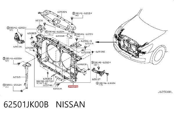 Suporte do radiador montado (painel de montagem de fixação das luzes) 62501JK00B Nissan/Infiniti