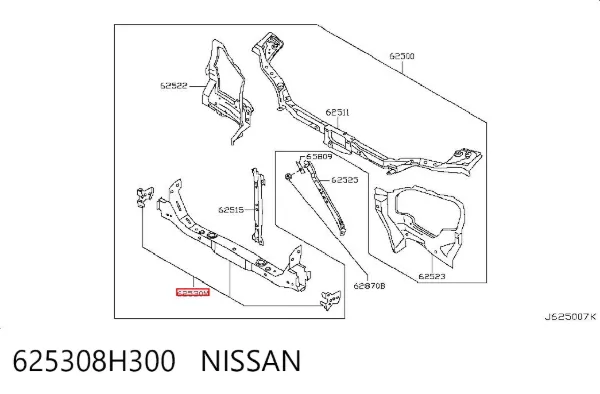 Suporte inferior do radiador (painel de montagem de fixação das luzes) 625308H300 Nissan/Infiniti