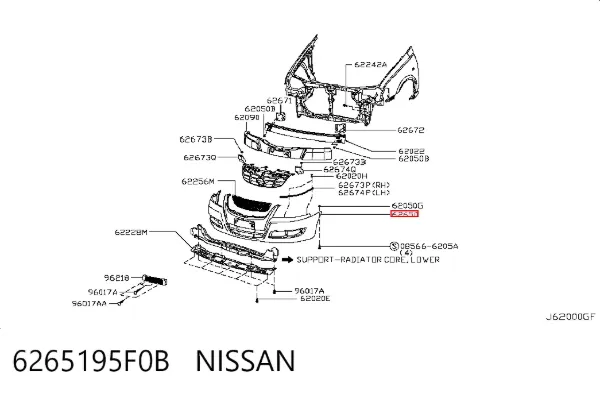 Pára-choque dianteiro 6265195F0B Nissan/Infiniti