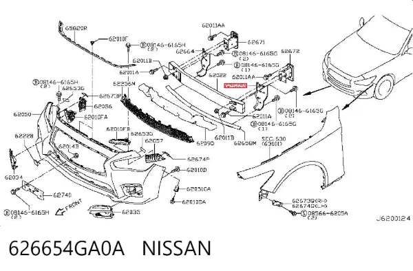 Consola de absorvedor do pára-choque dianteiro 626654GA0A Nissan/Infiniti