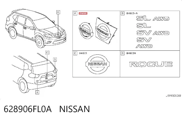 Emblema de grelha do radiador 628906FL0A Nissan/Infiniti