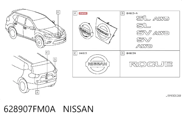 Emblema de grelha do radiador 628907FM0A Nissan/Infiniti