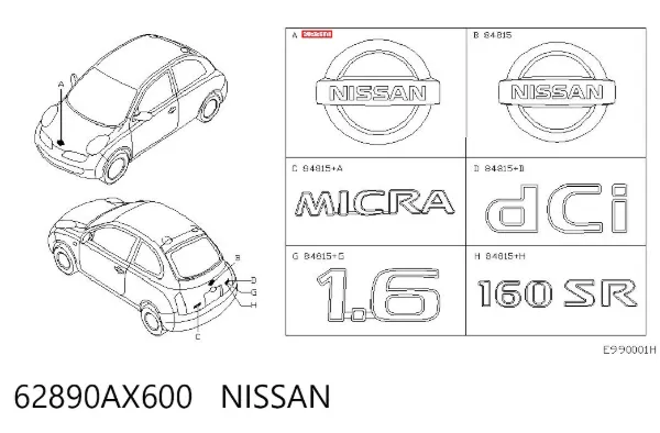 Emblema da capota 62890AX600 Nissan/Infiniti