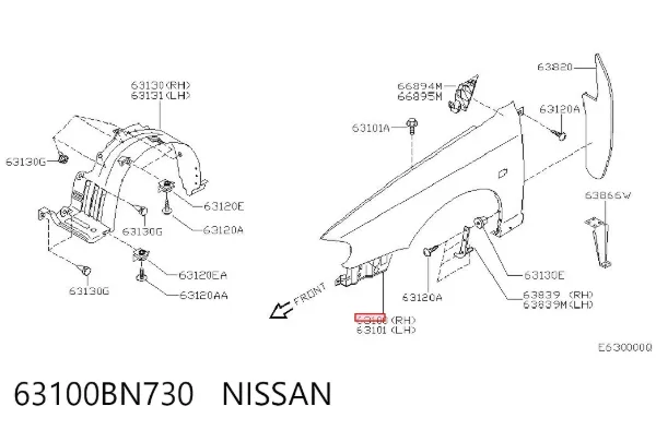 Pára-lama dianteiro direito 63100BN730 Nissan/Infiniti