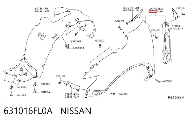 Pára-lama dianteiro esquerdo 631016FL0A Nissan/Infiniti