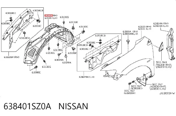 Guarda-barras direito do pára-lama dianteiro Nissan Murano Z51