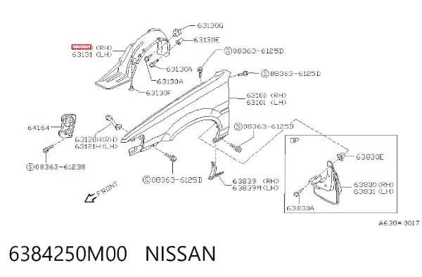 Guarda-barras direito do pára-lama dianteiro Nissan Sunny II