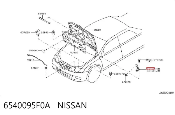 Gozno da capota direito 6540095F0A Nissan/Infiniti