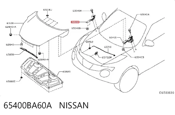 Gozno da capota direito 65400BA60A Nissan/Infiniti