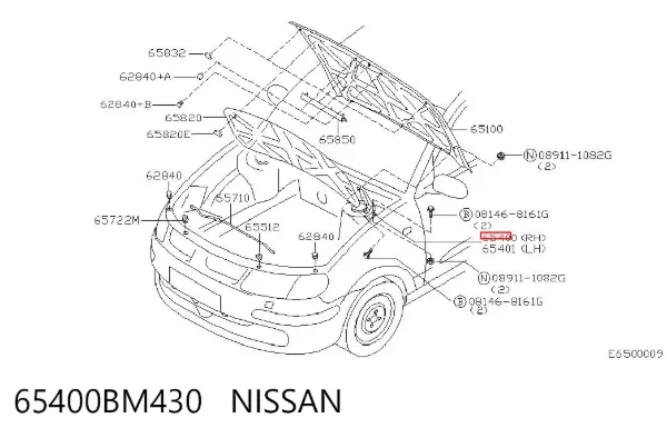 Gozno da capota direito 65400BM430 Nissan/Infiniti