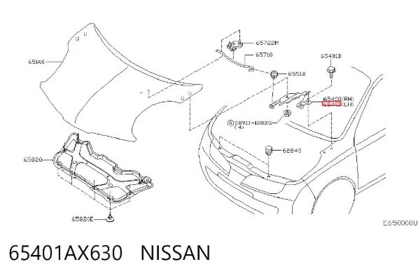 Gozno da capota esquerdo 65401AX630 Nissan/Infiniti