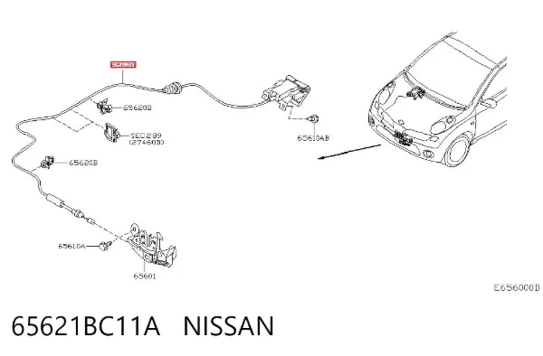 Cabo de abertura da capota 65621BC11A Nissan/Infiniti