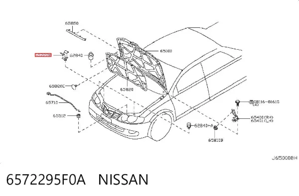 Fixador de suporte da capota 6572295F0A Nissan/Infiniti