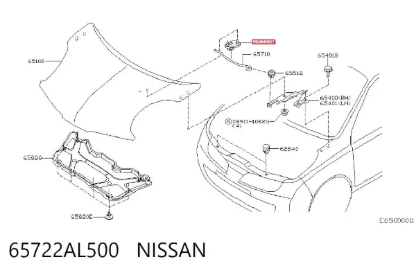 Fixador de suporte da capota 65722AL500 Nissan/Infiniti