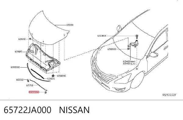 Fixador de suporte da capota 65722JA000 Nissan/Infiniti