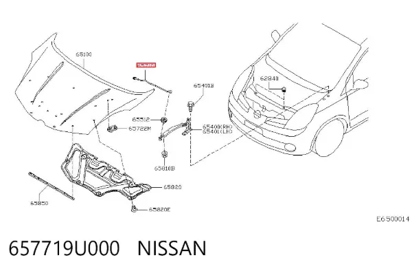 Apoio da capota 657719U000 Nissan/Infiniti