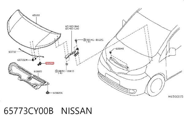 Fixador de suporte da capota 65773CY00B Nissan/Infiniti