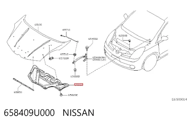 Isolamento de ruído da capota 658409U000 Nissan/Infiniti