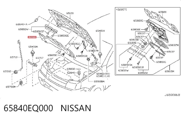 Isolamento de ruído da capota 65840EQ000 Nissan/Infiniti