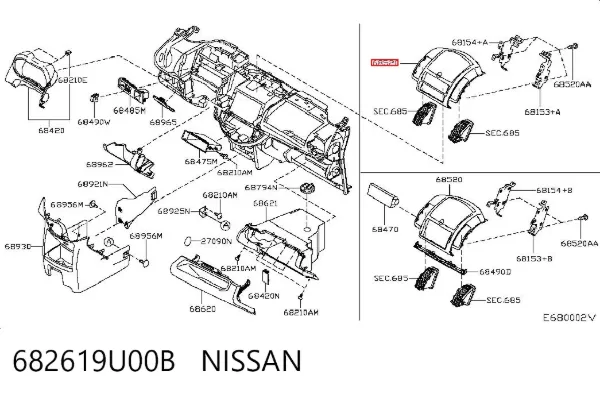 Cobrimento de instrumentos de controlo de "painel de instrumentos" 682619U00B Nissan/Infiniti