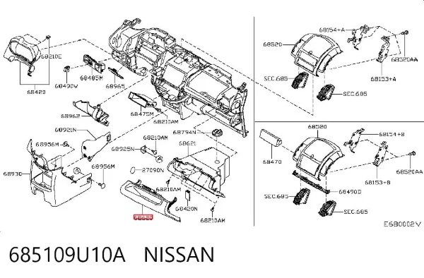 Tampa da caixa para luvas (porta-luvas) 685109U10A Nissan/Infiniti