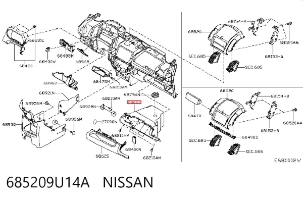 Caixa para porta-luvas (porta-luvas) 685209U14A Nissan/Infiniti