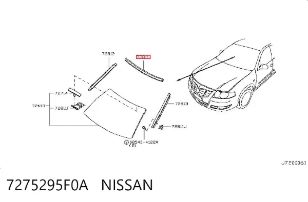 Moldura superior de pára-brisas 7275295F0A Nissan/Infiniti
