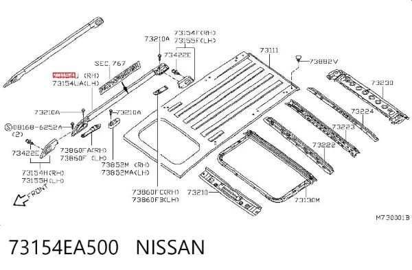 Porta-bagagem do teto direito 73154EA500 Nissan/Infiniti