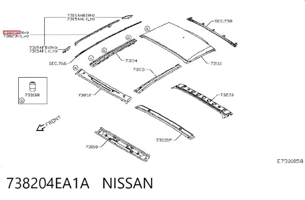 Porta-bagagem do teto direito 738204EA1A Nissan/Infiniti
