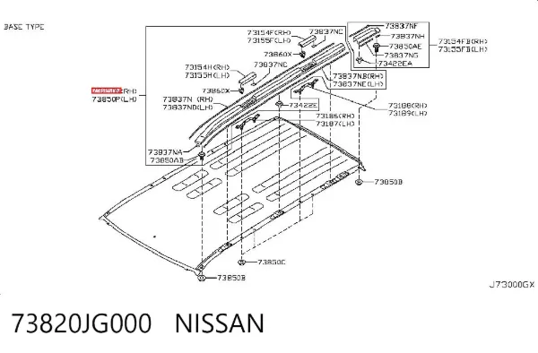 Porta-bagagem do teto direito 73820JG000 Nissan/Infiniti