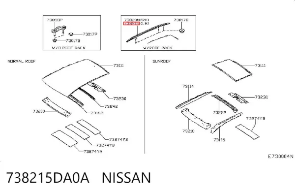 Porta-bagagem do teto esquerdo 738215DA0A Nissan/Infiniti