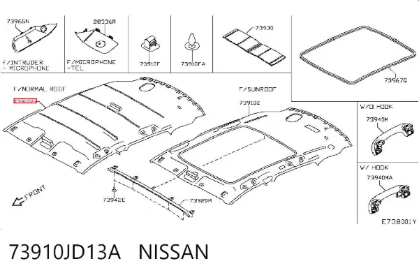 Revestimento do teto Nissan Qashqai I