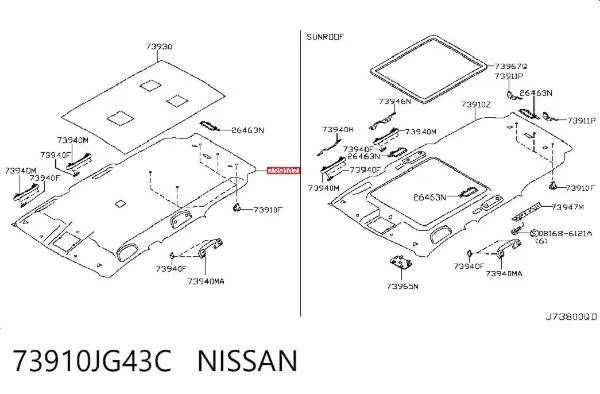 Revestimento do teto 73910JG43C Nissan/Infiniti