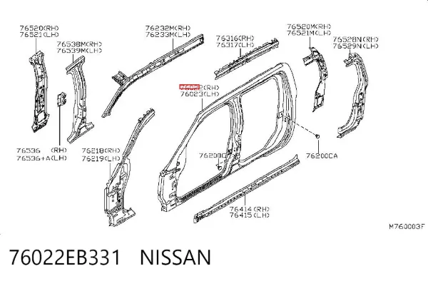 Painel lateral direito de carroçaria 76022EB331 Nissan/Infiniti