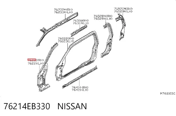 Montante de carroçaria dianteira direita 76214EB330 Nissan/Infiniti