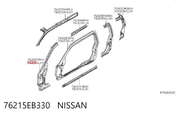 Montante de carroçaria dianteira esquerda 76215EB330 Nissan/Infiniti