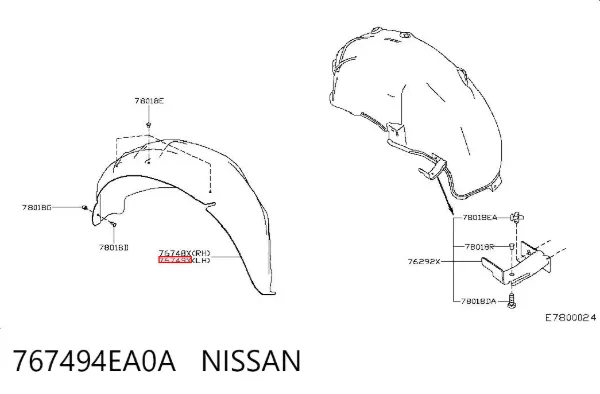 Guarda-barras do pára-lama traseiro direito 767494EA0A Nissan/Infiniti