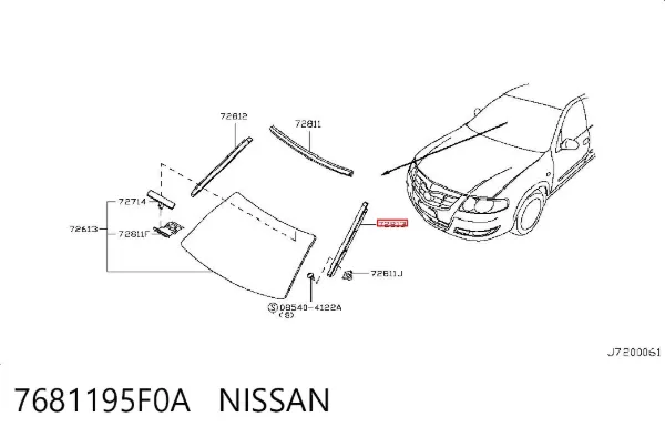 Moldura esquerda de pára-brisas 7681195F0A Nissan/Infiniti