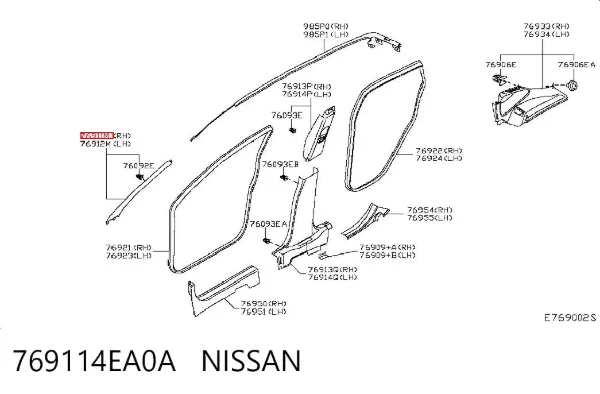 Revestimento interno dianteiro direito de suporte de carroçaria 769114EA0A Nissan/Infiniti