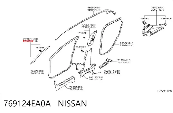 Revestimento interno dianteiro esquerdo de suporte de carroçaria 769124EA0A Nissan/Infiniti