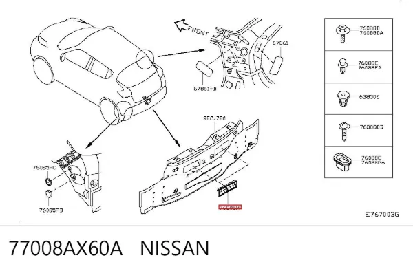 Grelha traseira esquerda de ventilação de salão 77008AX60A Nissan/Infiniti