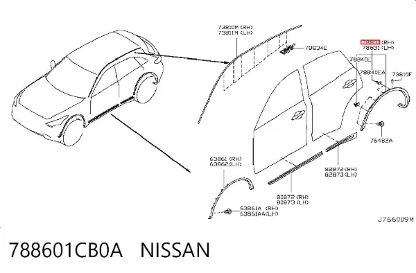 Expansor direito (placa sobreposta) de arco do pára-lama traseiro 788601CB0A Nissan/Infiniti