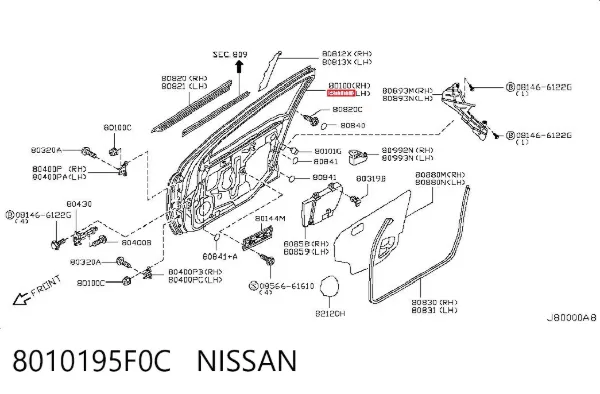 Porta dianteira esquerda 8010195F0C Nissan/Infiniti