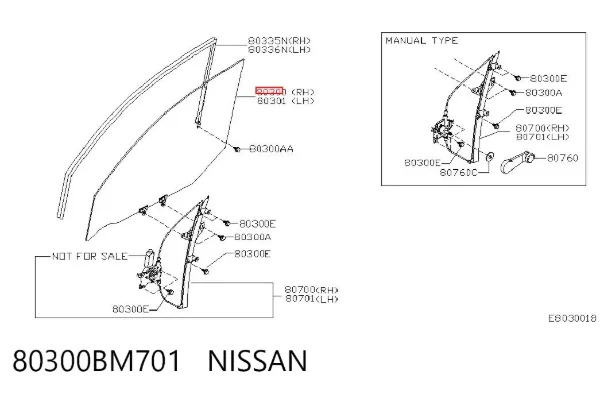 Vidro da porta dianteira direita 80300BM701 Nissan/Infiniti