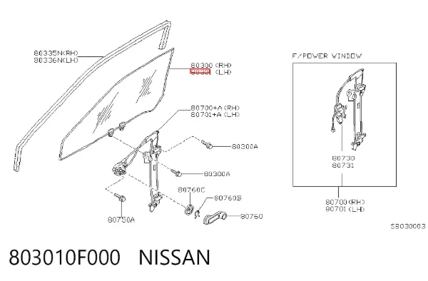 Vidro da porta dianteira esquerda 803010F000 Nissan/Infiniti
