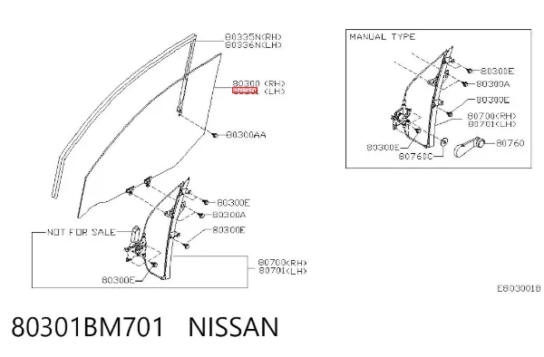 Vidro da porta dianteira esquerda 80301BM701 Nissan/Infiniti